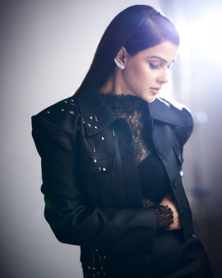 Genelia in Embellished Jacket & Skirt Set
