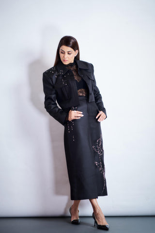Genelia in Embellished Jacket & Skirt Set
