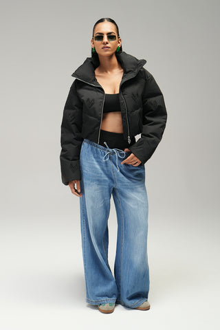 BOMBER CROPPED JACKET - BLACK