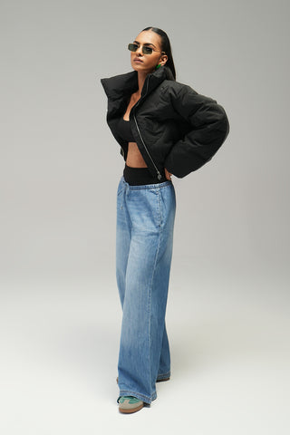 BOMBER CROPPED JACKET - BLACK