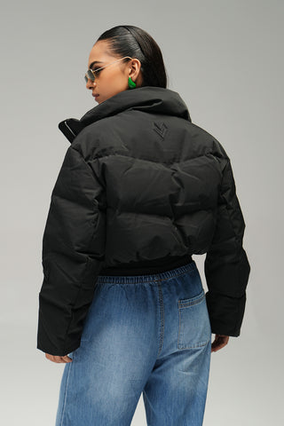 BOMBER CROPPED JACKET - BLACK
