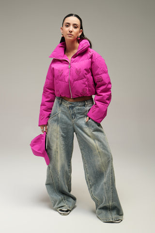 BOMBER  CROPPED JACKET - HOT PINK