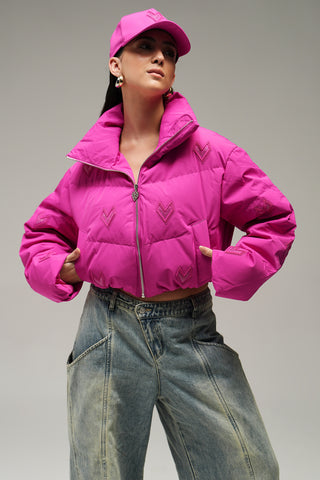BOMBER  CROPPED JACKET - HOT PINK