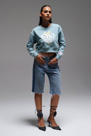 CROPPED SWEATSHIRT - LIGHT TURQUOISE