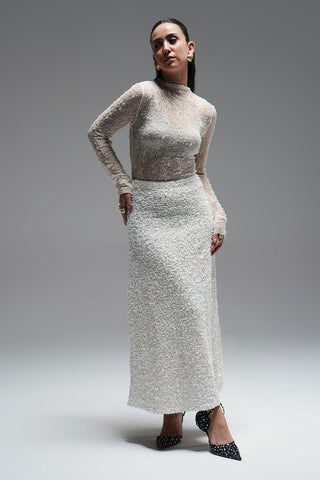 SEQUINNED MAXI SKIRT - OFF WHITE
