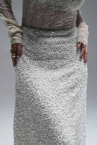 SEQUINNED MAXI SKIRT - OFF WHITE