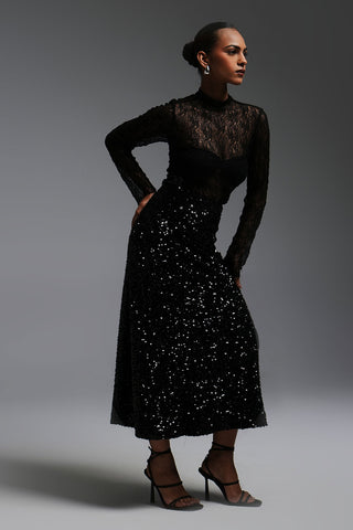 SEQUINNED MAXI SKIRT - BLACK