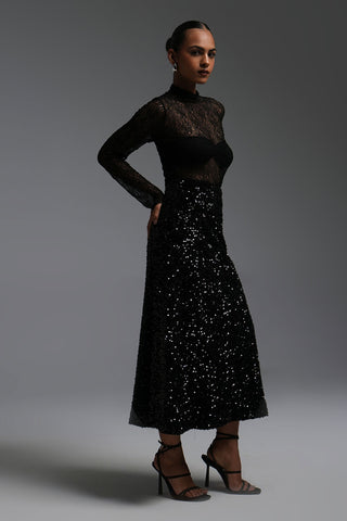 SEQUINNED MAXI SKIRT - BLACK