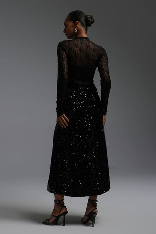 SEQUINNED MAXI SKIRT - BLACK