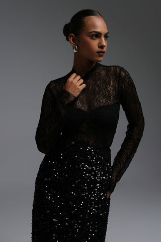 SEQUINNED MAXI SKIRT - BLACK